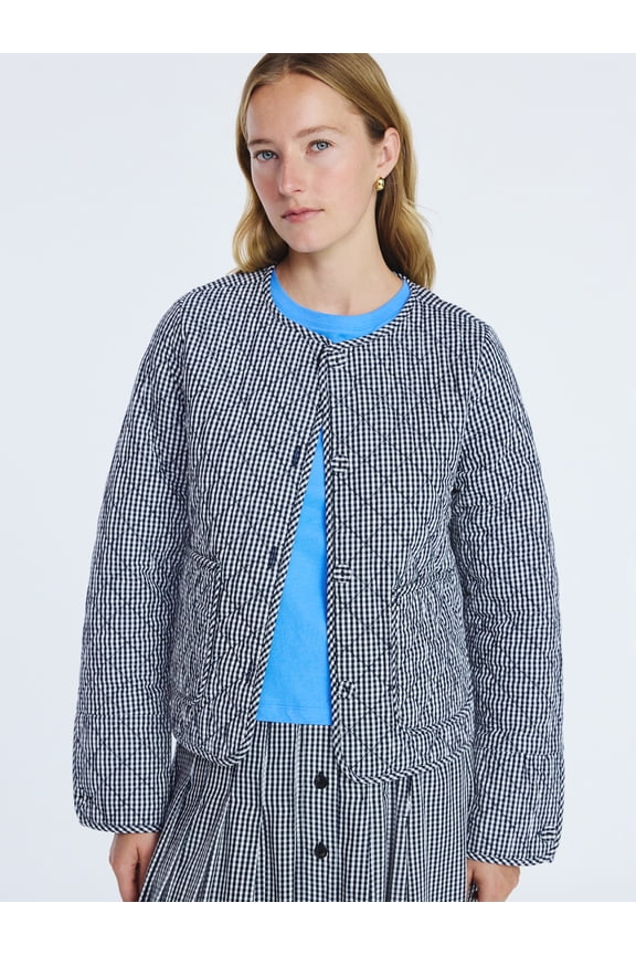 Women's Collarless Cotton Quilted Jacket, Sizes XS-XXL