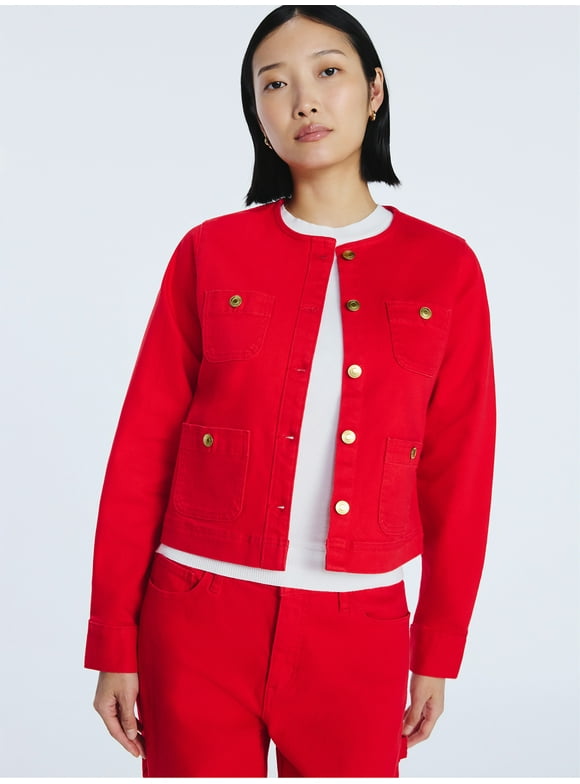 Women's Collarless Denim Jacket, Sizes XS-XXL