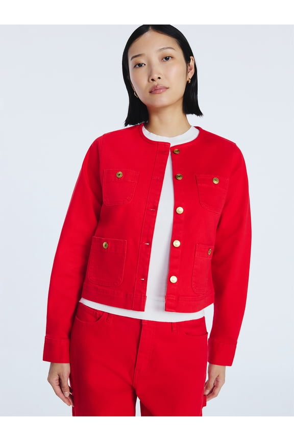 Women's Collarless Denim Jacket, Sizes XS-XXL