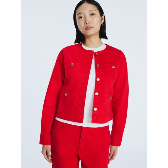 Free Assembly Women's Collarless Denim Jacket, Sizes XS-XXL