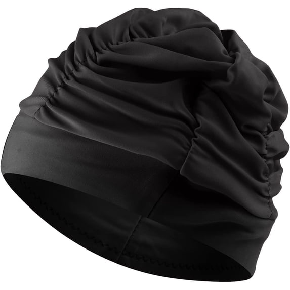 CLS Lightweight Female Adults Swim Cap, Fabric Nylon Cloth Black, 9.8x 7 Inches