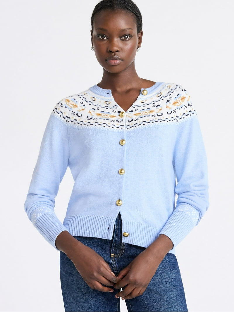 Free Assembly Women's Cozy Yarn Fair Isle Cardigan Sweater