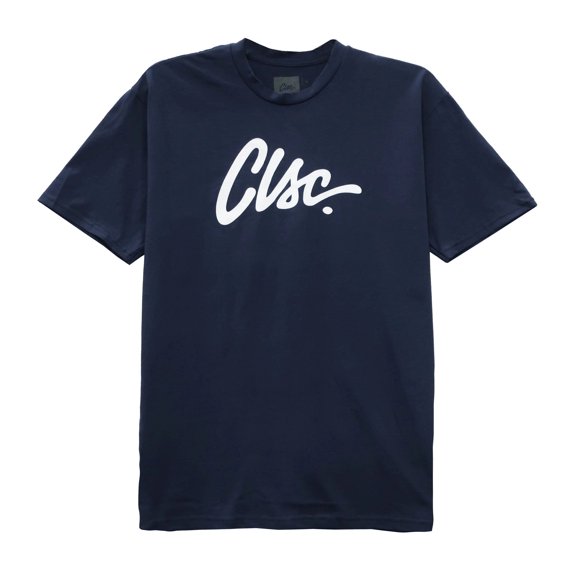 CLSC Life Streetwear Clothing Men's Cursive Script Logo Tee T-Shirt (Large, Navy)