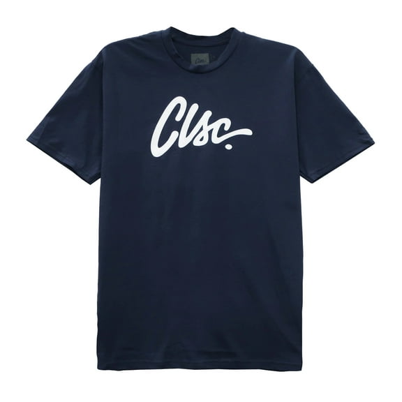 CLSC Life Streetwear Clothing Men's Cursive Script Logo Tee T-Shirt (X-Large, Navy)