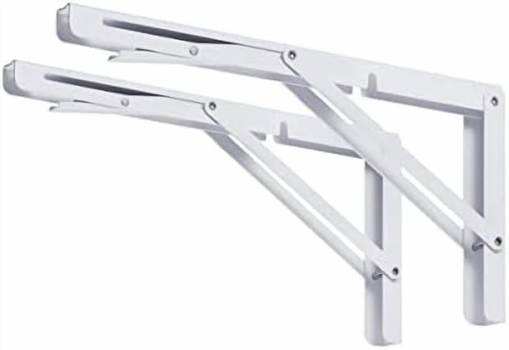 CLT 8" White Folding Shelf Brackets Max. Load 220 lb, Heavy Duty DIY Wall Mounted Shelf Bracket Space Saving for Table Work Bench, Pack of 2