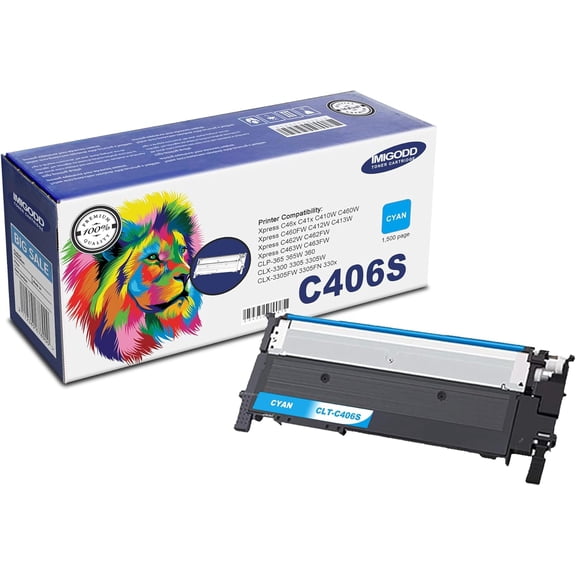 CLT-C406S Cyan Toner Cartridge (with Chip) Replacement Compatible for Samsung Xpress C46x C41x C410W C460W C460FW C412W/C413W C462W/C462FW C463W/C463FW CLP-365 365W 360 CLX-330x Printers (1C)