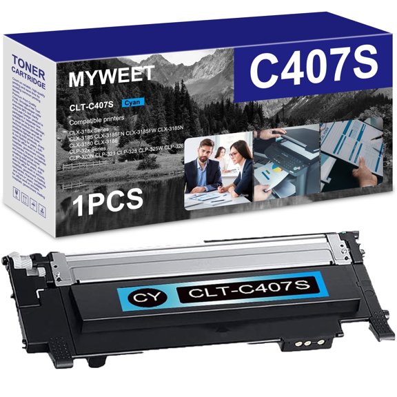 CLT-C407S Cyan Toner Cartridge High Yield Compatible for Samsung CLT-C407S Work with CLX-318x Series CLX-3185 CLX-3185FN CLX-3185FW CLX-3185N CLX-3180 CLX-3186 CLP-32x Printer (1 Pack)