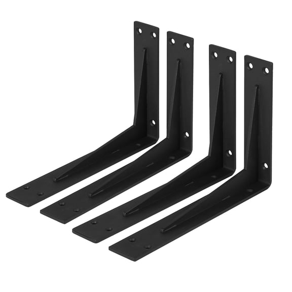 CLT CLETING Black Shelf Bracket, 6 X 4 Quarter Inch  Max Load: 220 lb Rustic Industrial Modern Farmhouse Heavy Duty Cold Rolled Steel Bracket for Table Bench, Space Saving DIY, Pack of 4
