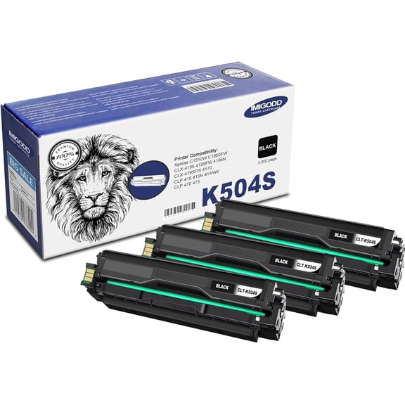 CLT-K504S (SU162A) Black Toner Cartridge (with Chip) Replacement Compatible for Samsung Xpress C1810W C1860FW CLX-4195 4195FW 4195N 4195FW 4170 CLP 415 415N 415NW 470 475 Printers (3BK)