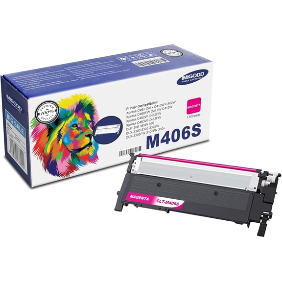 CLT-M406S Magenta Toner Cartridge (with Chip) Replacement Compatible for Samsung Xpress C46x C41x C410W C460W C460FW C412W/C413W C462W/C462FW C463W/C463FW CLP-365 365W 360 CLX-330x Printers (1M)