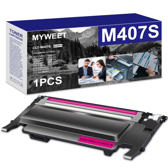 CLT-M407S Magenta Toner Cartridge High Yield Compatible for Samsung CLT-407S M407S Work with CLX-318x Series CLX-3185 CLX-3185FN CLX-3185FW CLX-3185N CLX-3180 CLX-3186 CLP-32x Printer (1 Pack)