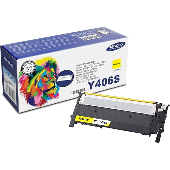 CLT-Y406S Yellow Toner Cartridge (with Chip) Replacement Compatible for Samsung Xpress C46x C41x C410W C460W C460FW C412W/C413W C462W/C462FW C463W/C463FW CLP-365 365W 360 CLX-330x Printers (1Y)