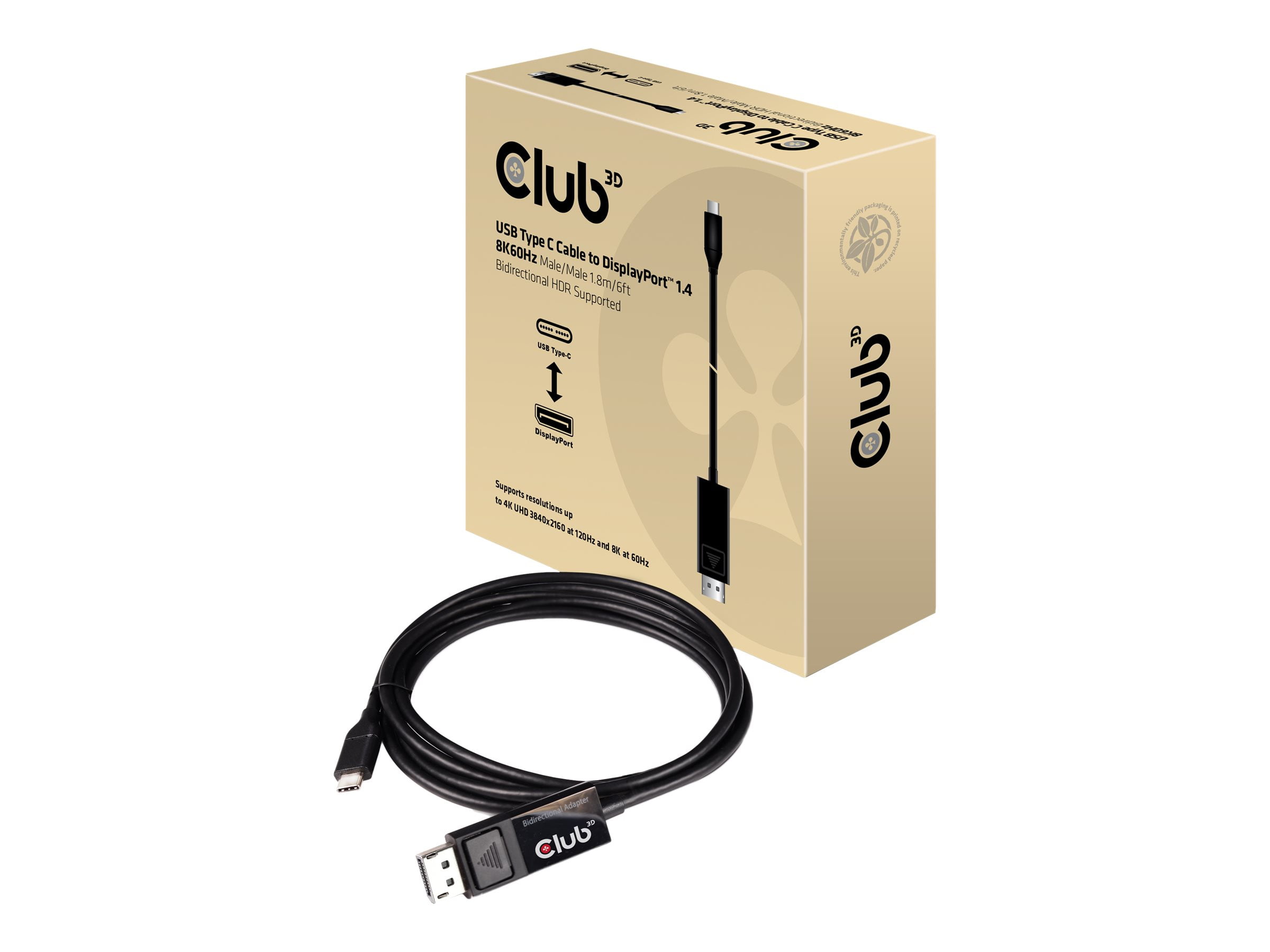 Club 3D USB Type C Cable to DP 1.4 8K60Hz M/M 1.8m/5.9ft