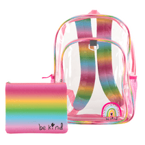 CLUB LIBBY LU Girls Clear Backpack Rainbow Clear Book Bag with Pencil Pouch School and Safety Compliant 16 inch