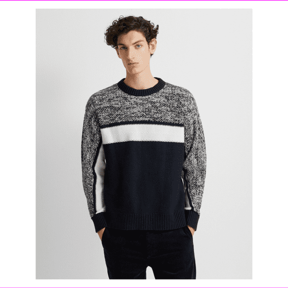 CLUB MONACO,Slim Fit Fisherman Sweater,Blue Navy white, Size large