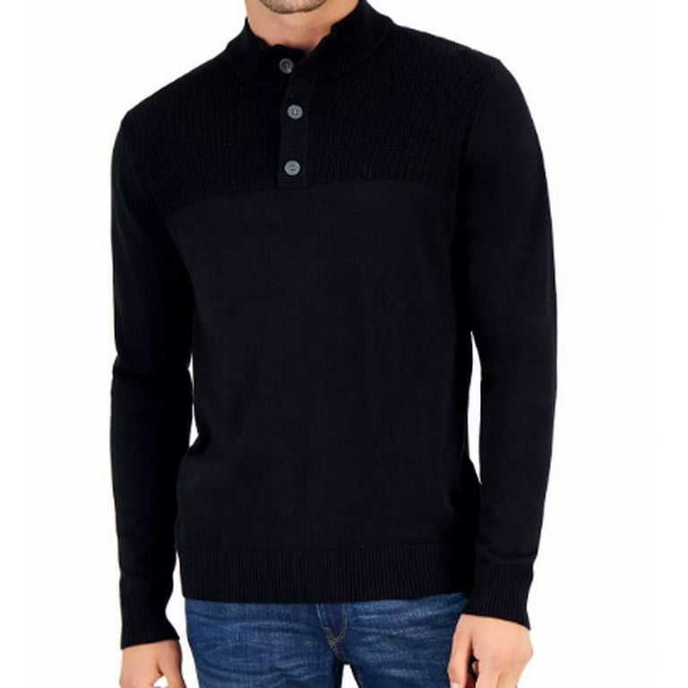 CLUB ROOM Men's Button Mock Neck Sweater, Deep Black, 3XLRG