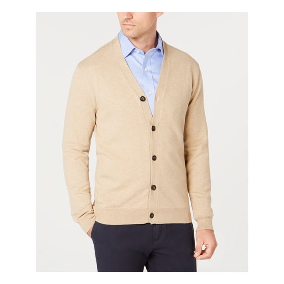 CLUBROOM Mens Beige Heather Long Sleeve Classic Fit Button Down Cardigan Sweater XL