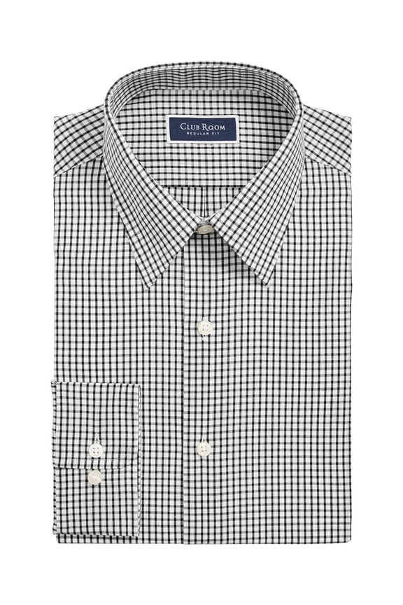 CLUBROOM Mens Black Check Long Sleeve Classic Fit Button Down Casual Shirt S 14/14.5