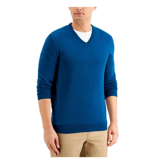 CLUBROOM Mens Blue Heather V Neck Pullover Sweater XL
