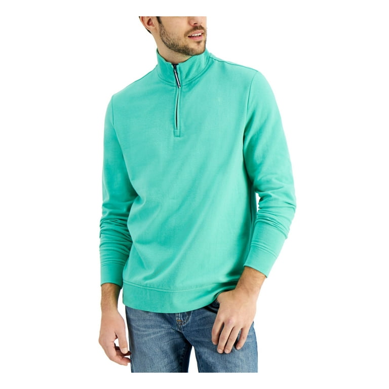 CLUBROOM Mens Blue Mock Neck Classic Fit Quarter-Zip Fleece Sweatshirt L