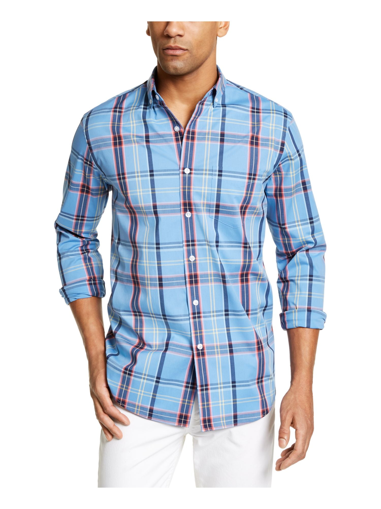 CLUBROOM Mens Blue Plaid Collared Work Dress Shirt Size 3XL