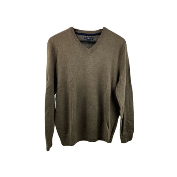 CLUBROOM Mens Brown Lightweight, Long Sleeve V Neck Pullover Sweater S