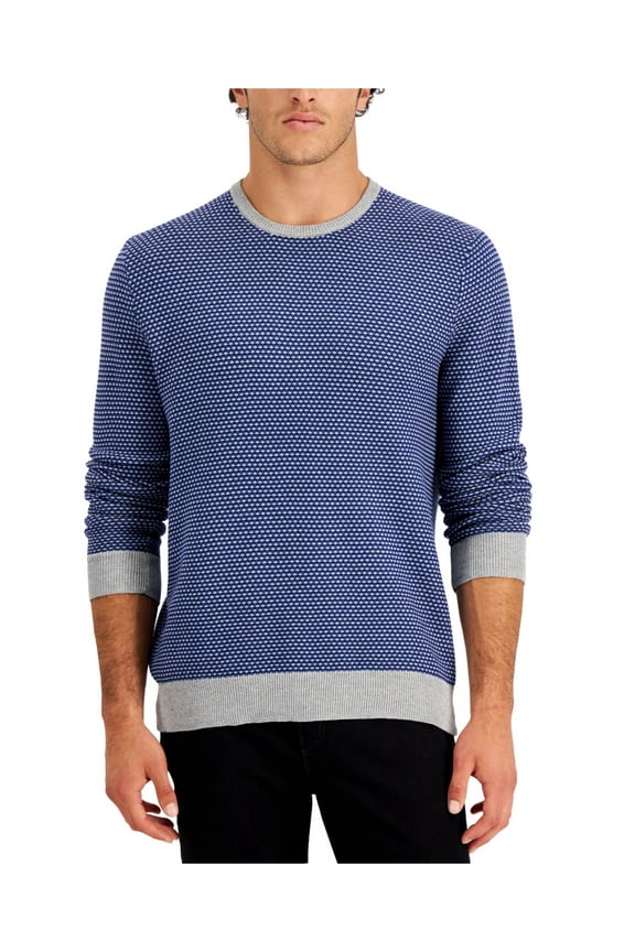CLUBROOM Mens Elevated Navy Patterned Long Sleeve Crew Neck Classic Fit Knit Pullover Sweater L