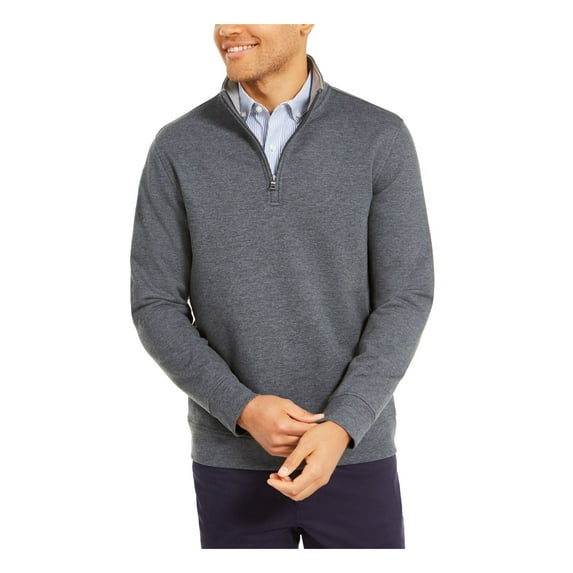 CLUBROOM Mens Gray Heather Mock Neck Classic Fit Quarter-Zip Fleece Sweatshirt S