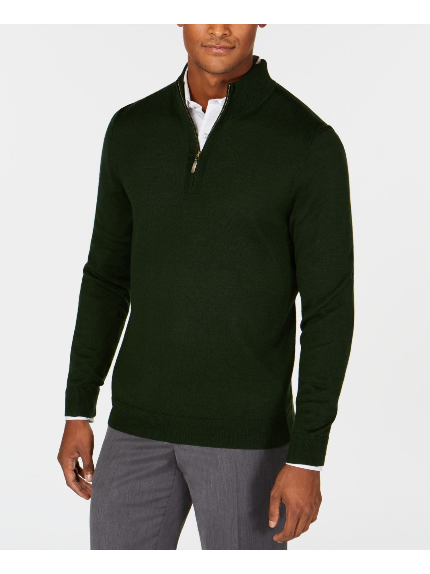 CLUBROOM Mens Green Quarter Zip Wool Blend Pullover Sweater S Walmart