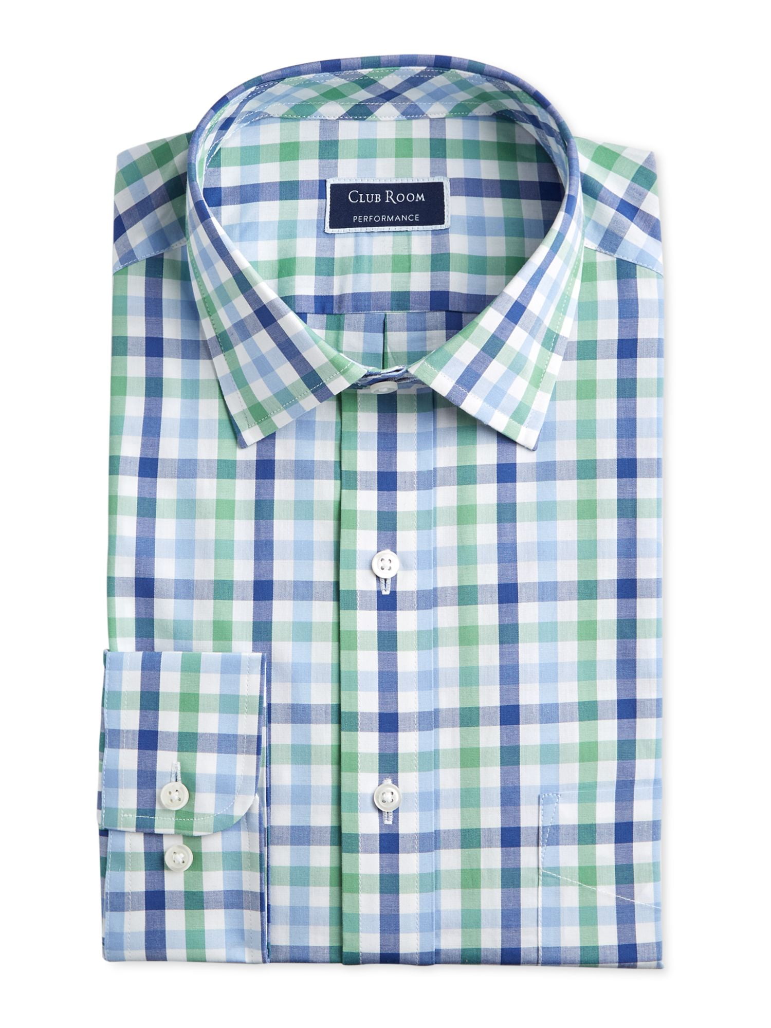 CLUBROOM Mens Green Plaid Collared Classic Fit Cotton Dress Shirt 16.5-  32/33
