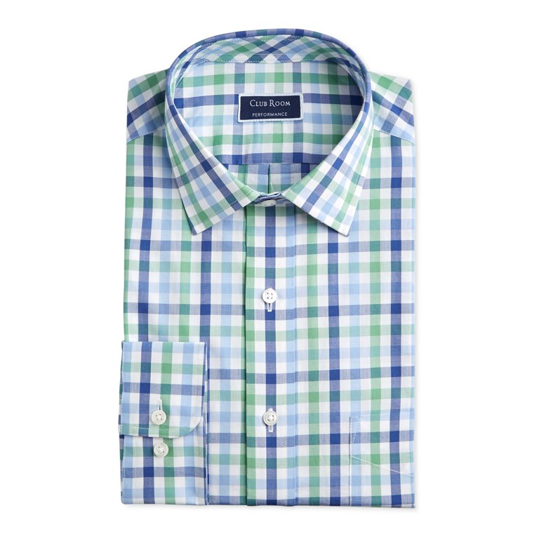 CLUBROOM Mens Green Plaid Collared Classic Fit Cotton Dress Shirt 16.5-  32/33