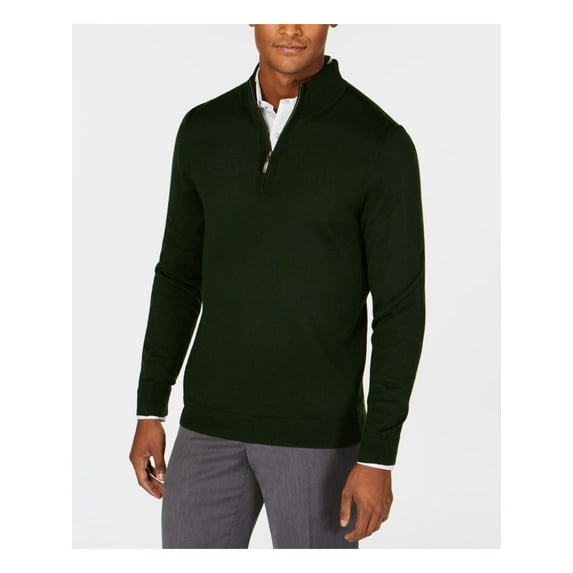 CLUBROOM Mens Green Quarter-Zip Wool Blend Pullover Sweater S