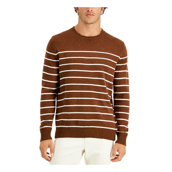 CLUBROOM Mens Gregor Brown Striped Crew Neck Classic Fit Pullover Sweater S