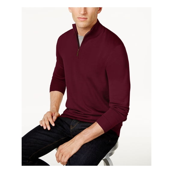 CLUBROOM Mens Maroon Collared Classic Fit Button Down Merino Blend Pullover Sweater L