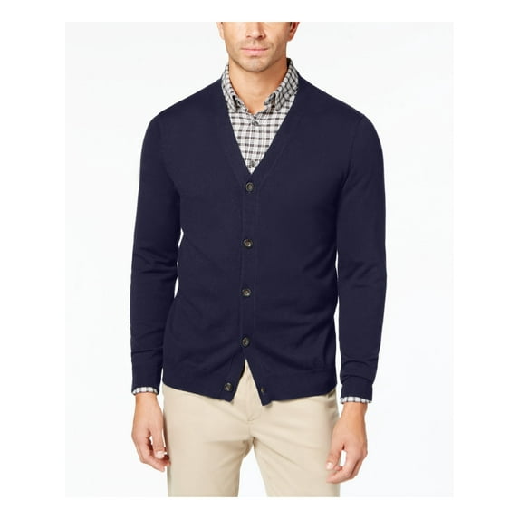 CLUBROOM Mens Navy Long Sleeve V Neck Classic Fit Button Down Cardigan Sweater XXL