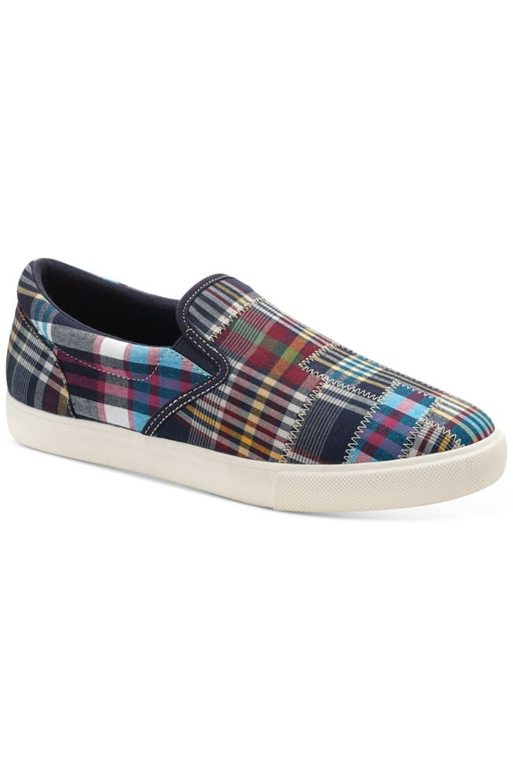 CLUBROOM Mens Navy Plaid Padded Goring Tate Round Toe Platform Slip On Sneakers 10.5 M