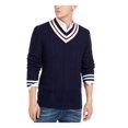 thumbnail image 1 of CLUBROOM Mens Navy Striped V Neck Classic Fit Knit Pullover Sweater L, 1 of 2