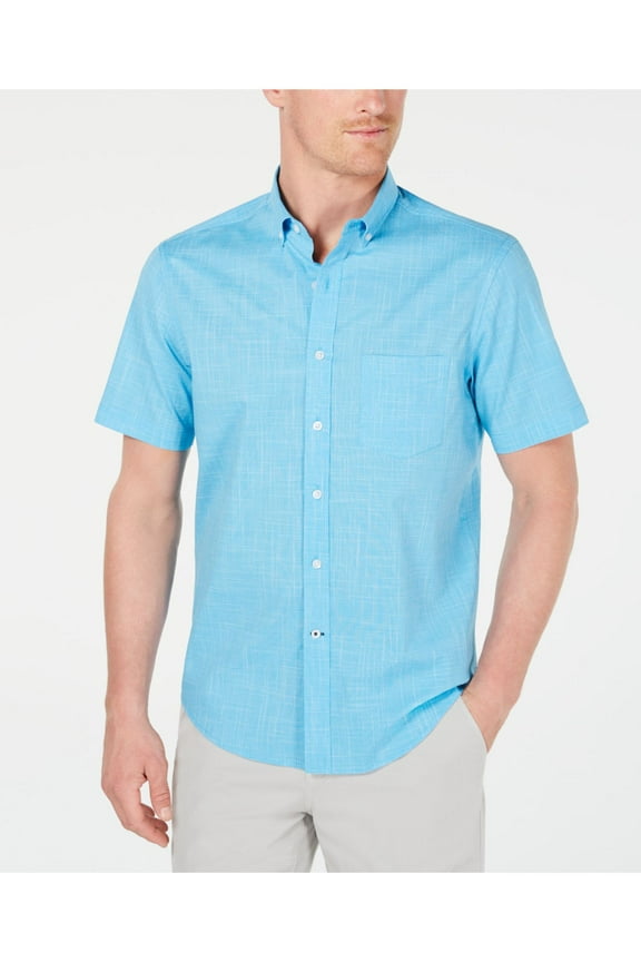CLUBROOM Mens Turquoise Classic Fit Button Down Performance Stretch Casual Shirt S
