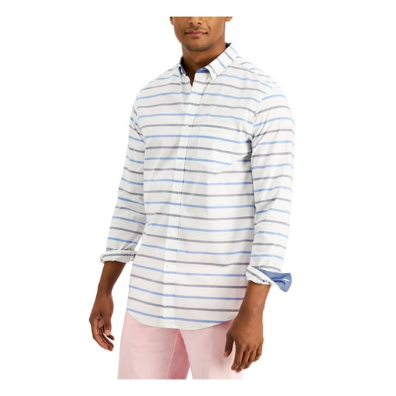 CLUBROOM Mens White Striped Button Down Stretch Stretch Shirt S