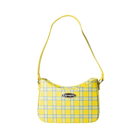 Clueless, Women´s Plaid Small Shoulder Bag with Enamel Metal Plaque, Yellow