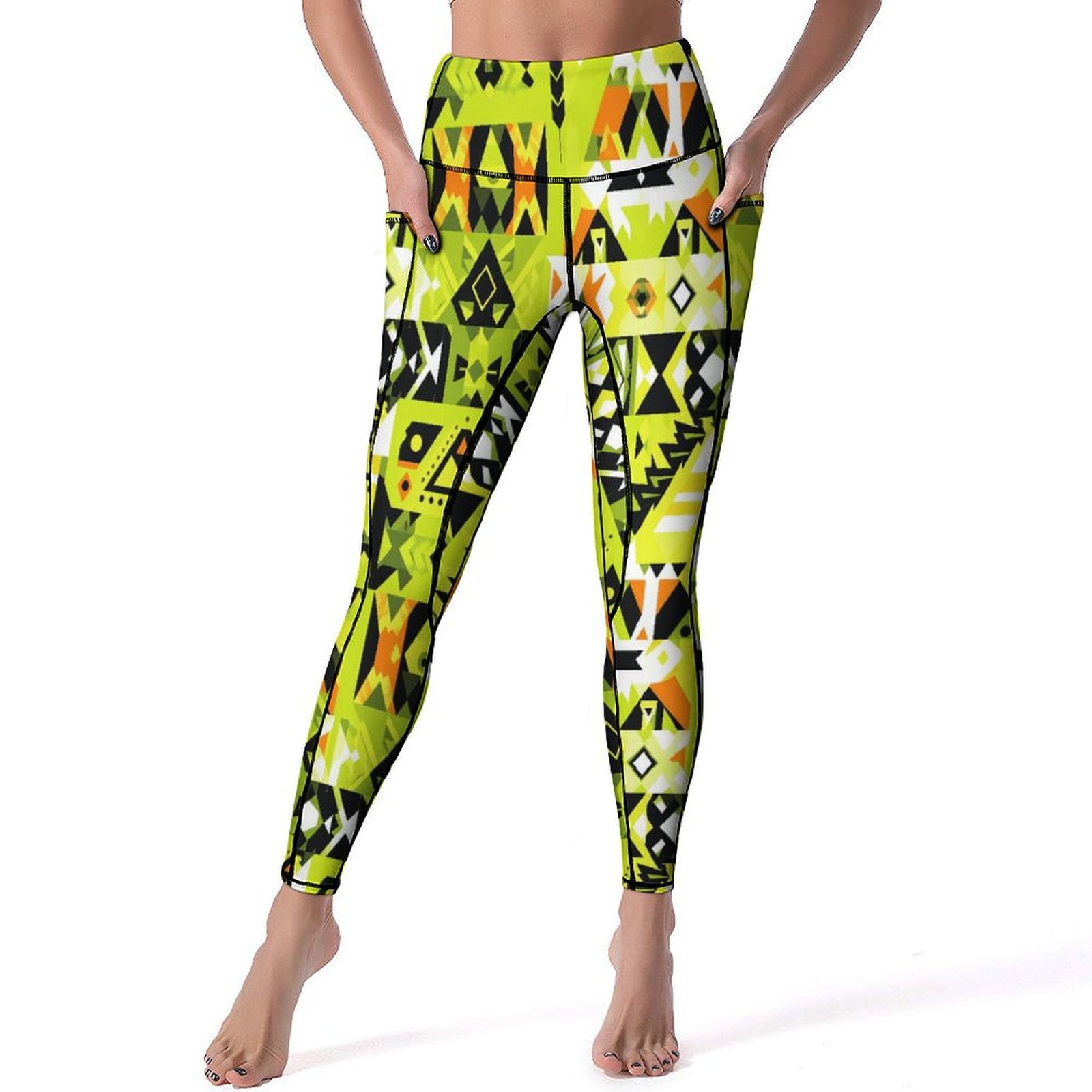 CLXMCS Bright Chartreuse Aztec 1215 Women s Leggings High Waisted Yoga Pants Leggings with Pockets Yoga Pants for Workout Walmart