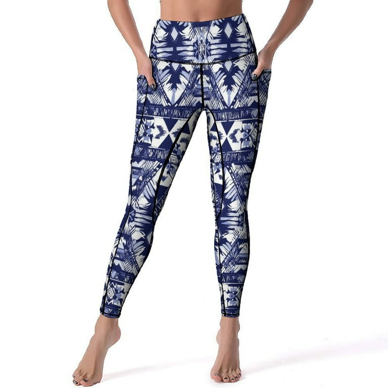 CLXMCS Captivating Indigo Aztec 404 Women s Leggings High Waisted Yoga Pants Leggings with Pockets Yoga Pants for Workout Walmart