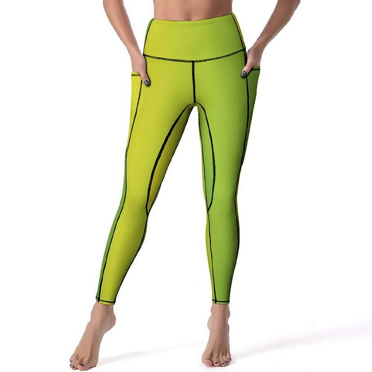 CLXMCS Chartreuse to Lemon Lime 573 Women s Leggings High Waisted Yoga Pants Leggings with Pockets Yoga Pants for Workout Walmart