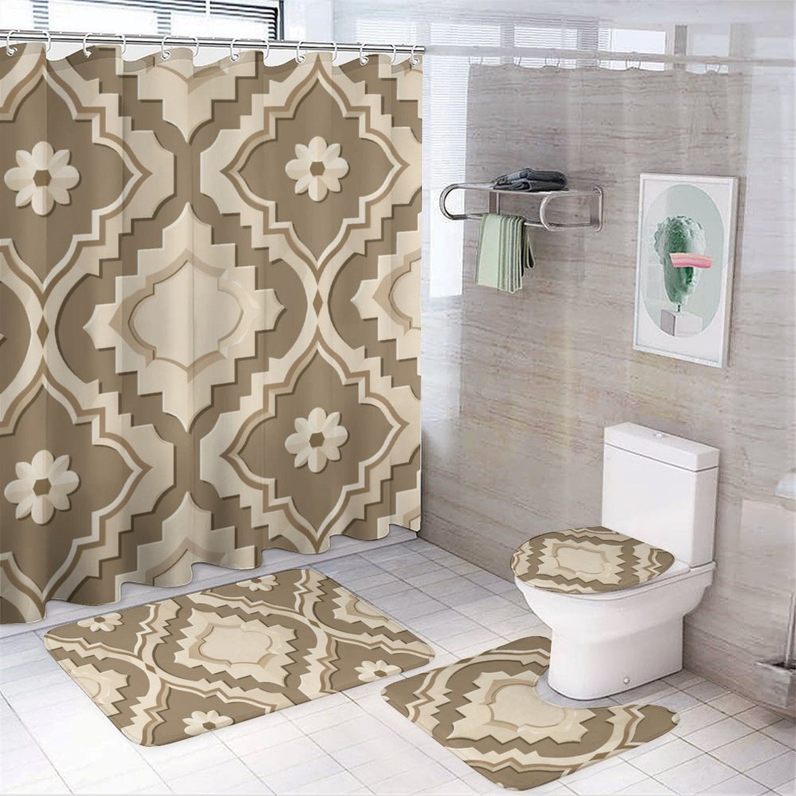 CLXMCS Contemporary Beige Moroccan Design159 Bathroom Shower Curtain
