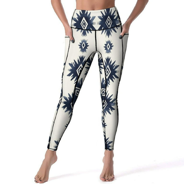 CLXMCS Elegant Lapis Aztec 356 Women s Leggings High Waisted Yoga Pants Leggings with Pockets Yoga Pants for Workout