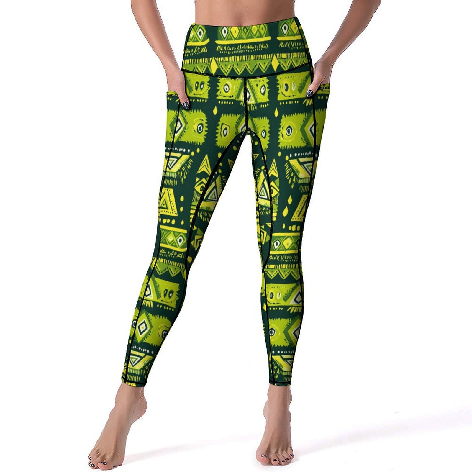 CLXMCS Energetic Lime Aztec 940 Women s Leggings High Waisted Yoga Pants Leggings with Pockets Yoga Pants for Workout Walmart