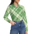 CLXMCS Green And White Plaid285 Women's Long Sleeve Tops, Button Down