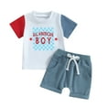 thumbnail image 1 of Aojekbee Independence Day Baby Clothes Suits Stars Letter Print Contrast Color Short Sleeve T-Shirts Tops and Shorts 2Pcs Set, 1 of 10