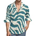 CLXMCS Teal Zebra Print262 Men's Long Sleeve Shirts, Casual Button
