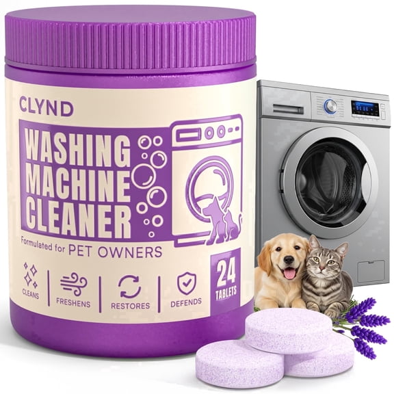 CLYND Washing Machine Cleaner Tablets 24 Pack for HE Front Load, Top Load Washing Machine Cleaning Tablets Descaler and Deodorizer, Formulated for Pet Owners, 1 Year Supply Laundry Washer Cleaner